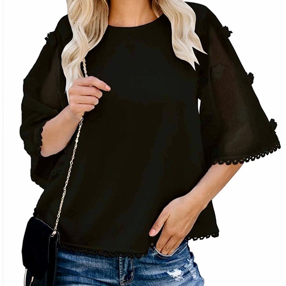 Vetinee Bell Sleeve Shirt Waffle Knit Blouse - Picture 1 of 8